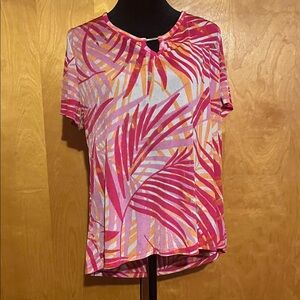 Jaclyn Smith Large Pink and Orange Leaf Print Top